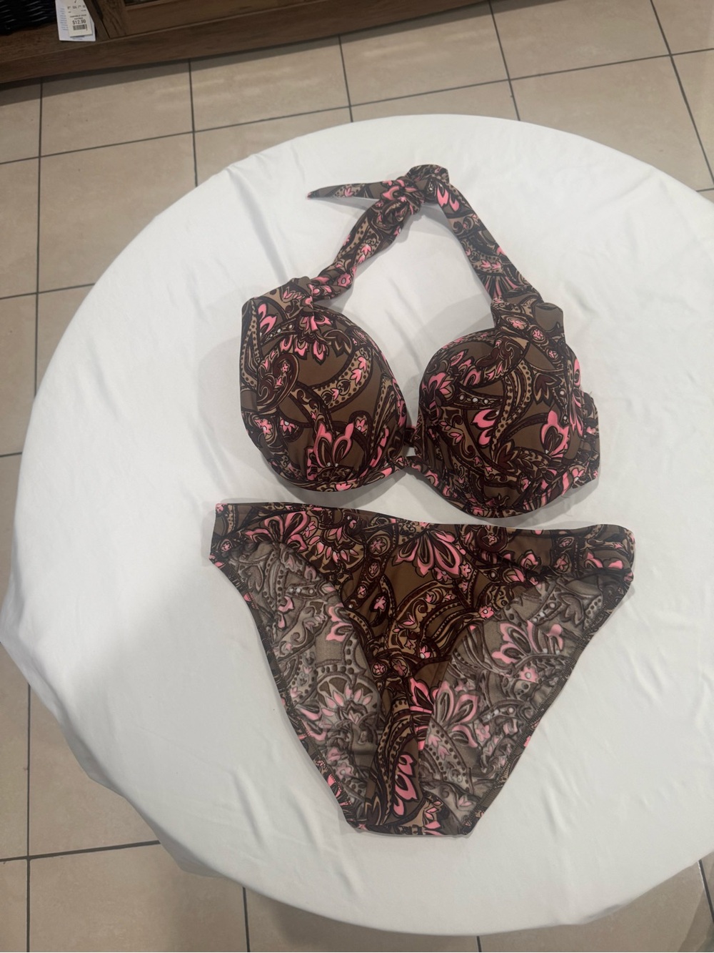 VENUS Brown and Pink Paisley Halter Bikini Set